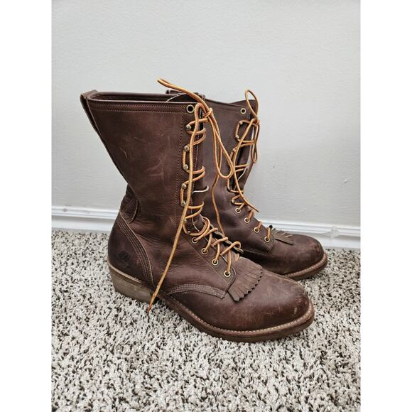 VIBRAM Heavy Duty Steel Toe Hiking / Work MAINSTREAM Leather Boots Size 11 Brown - Picture 1 of 16